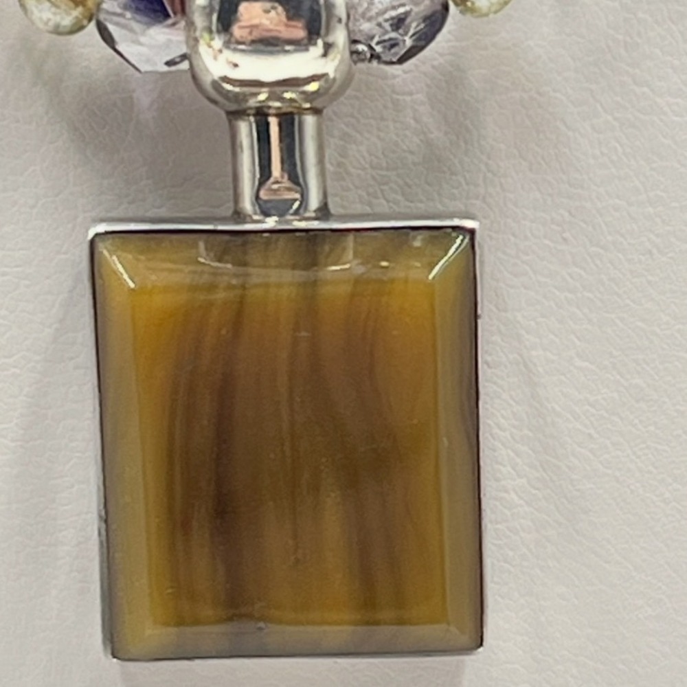 Vintage Mexico 925 Tiger's Eye Pendant Triple Strand Turquoise Crystal Necklace - Picture 4 of 10